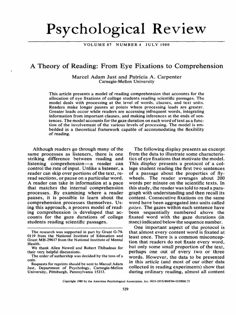 A Theory of Reading From Eye Fixation To Comprehension Just and Carpenter PDF Memory