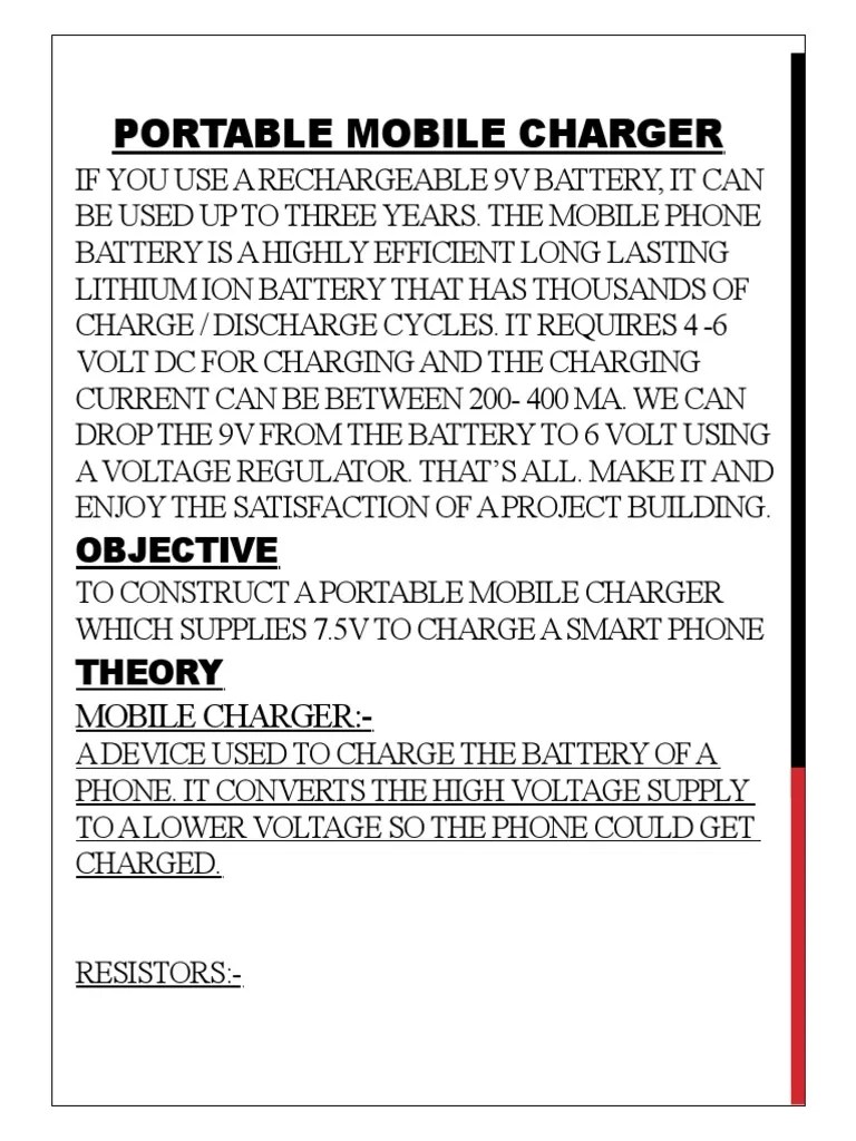Portable Mobile Charger | PDF | Battery Charger | Voltage