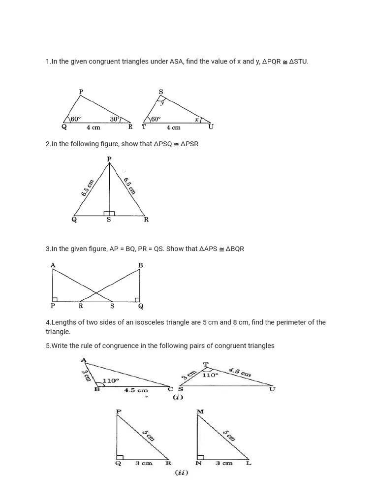 Congruence of Triangle -Worksheet | PDF