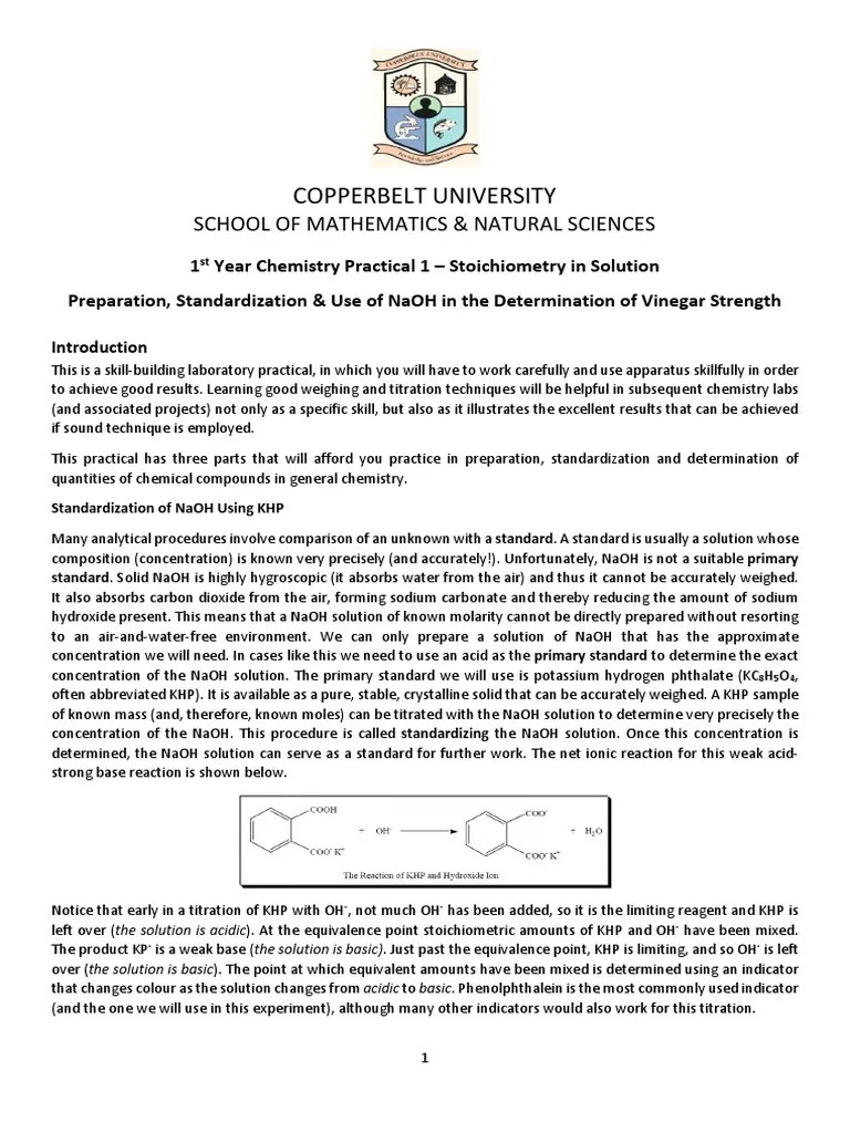 Standardization of Sodium Hydroxide and Determination of Acetic Acid