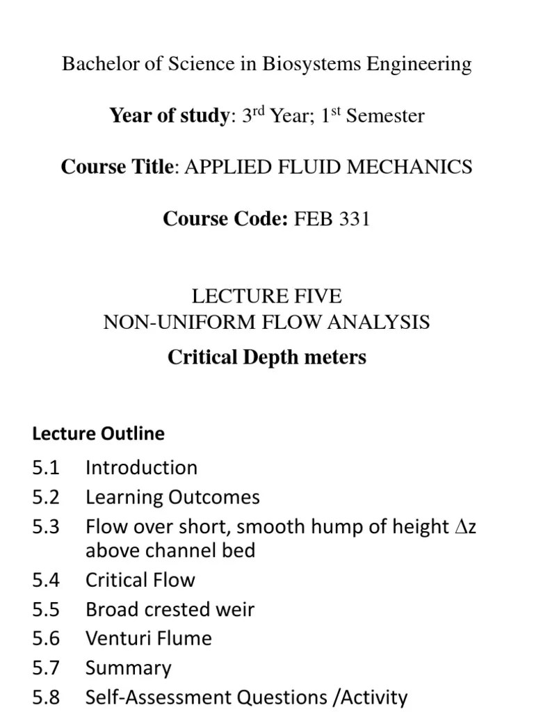 5Lecture Five Critical Depth Meters PDF Flow Measurement