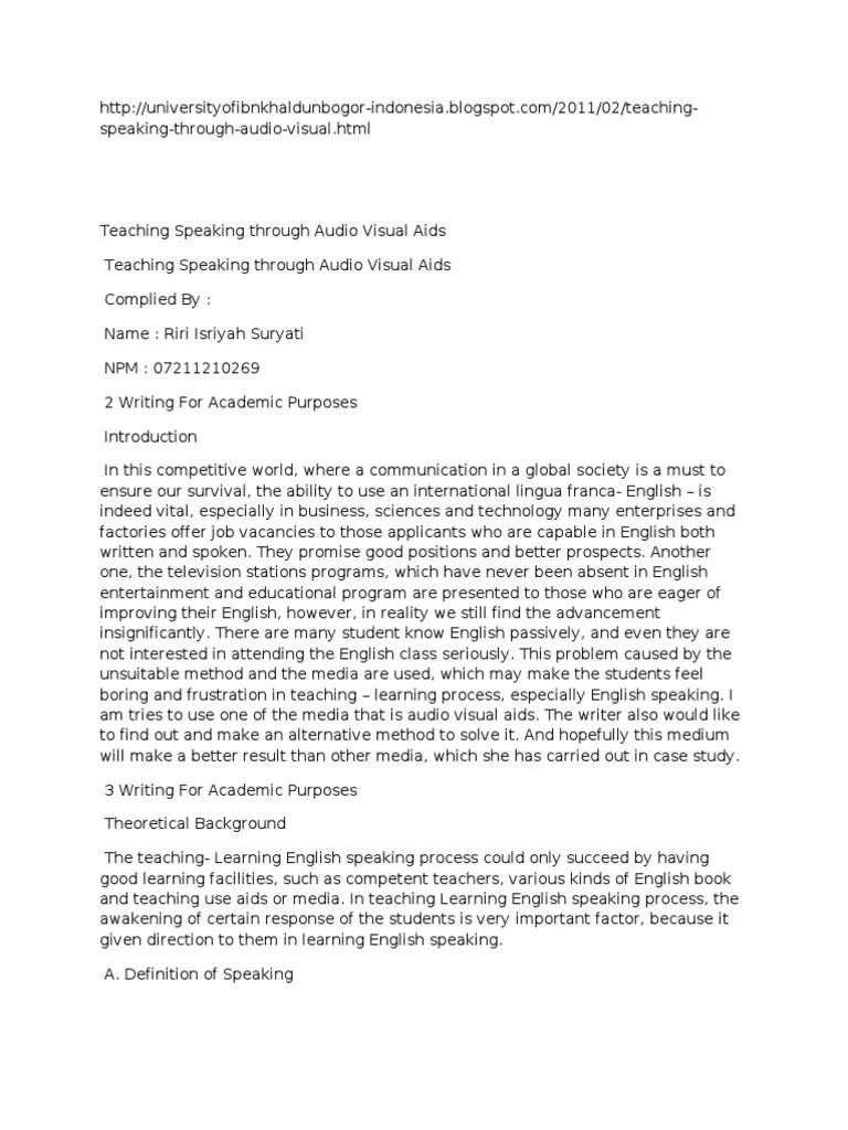 Teaching Speaking Through Audio Visual Aids PDF Epistemology Learning