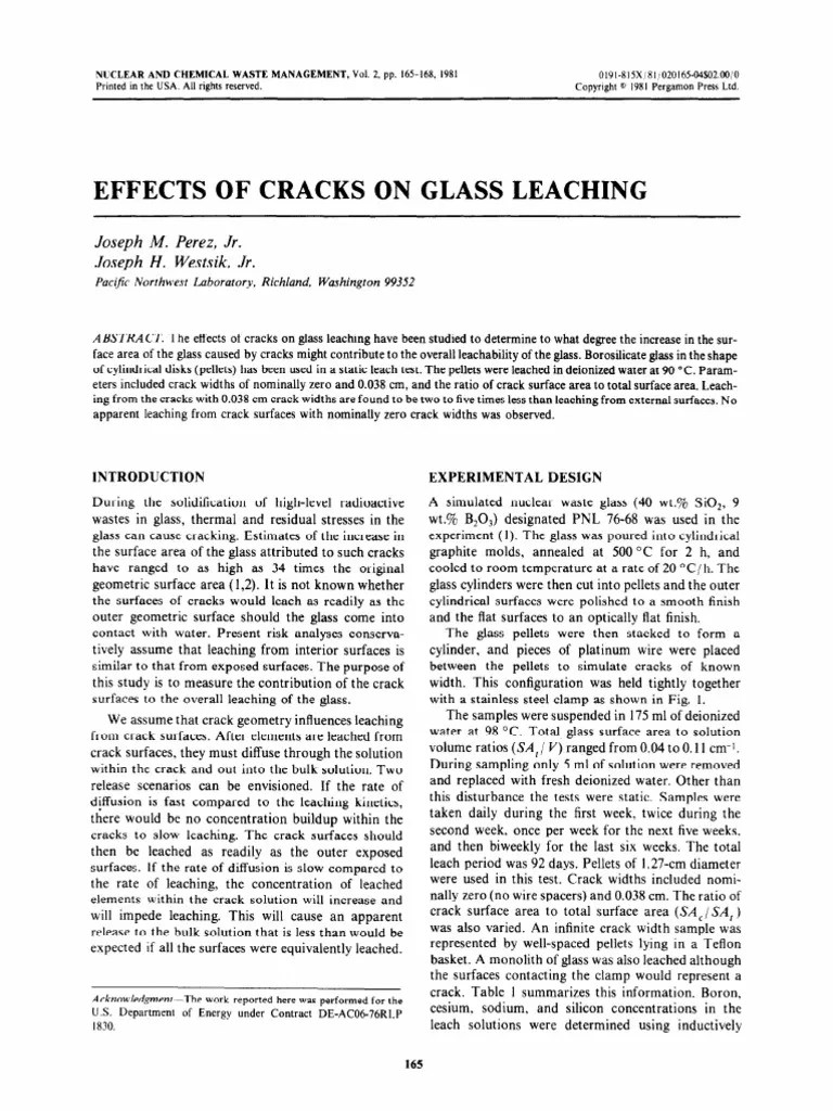 Effects of Cracks On Glass Leaching PDF Glasses Radioactive Waste