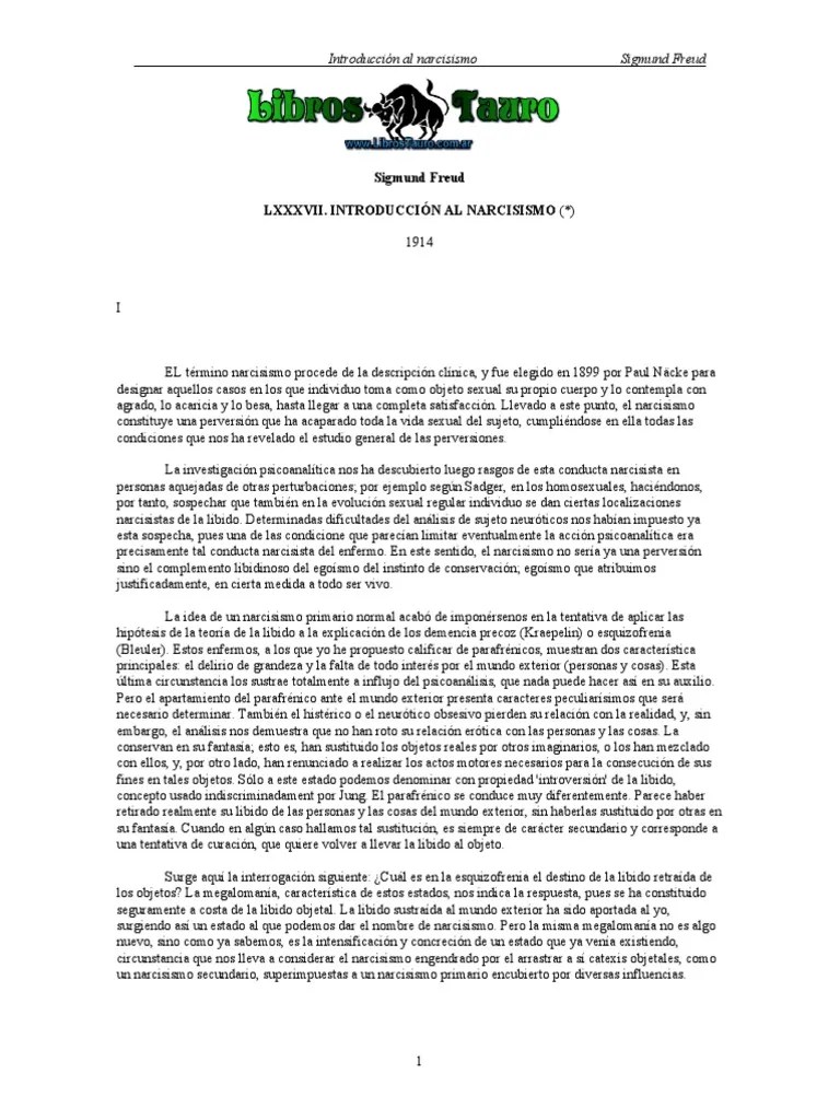 Freud, Sigmund Introduccion Al Narcisismo