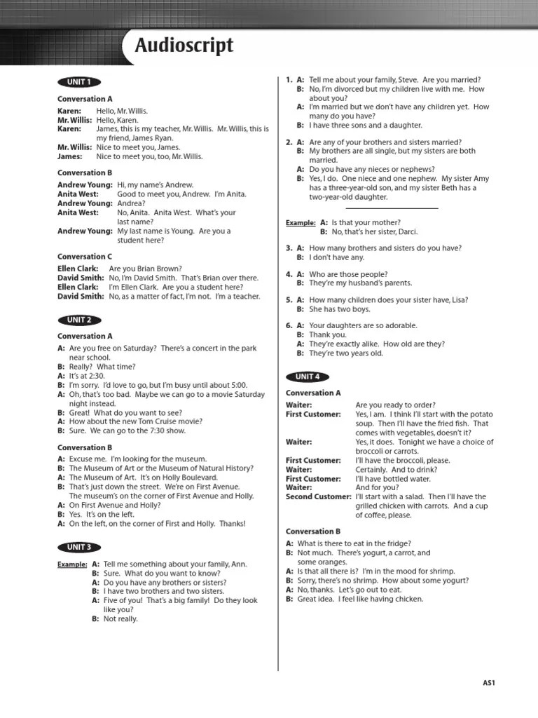 TOP NOTCH 1 Audioscript PDF