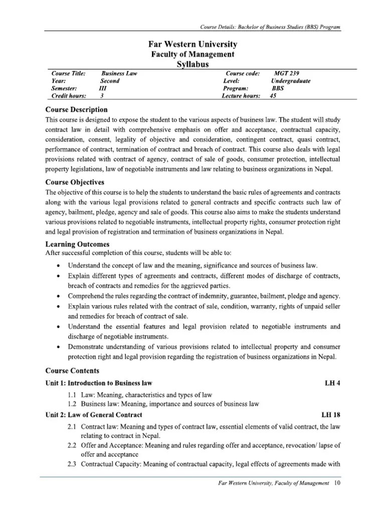 Business Law Syllabus PDF