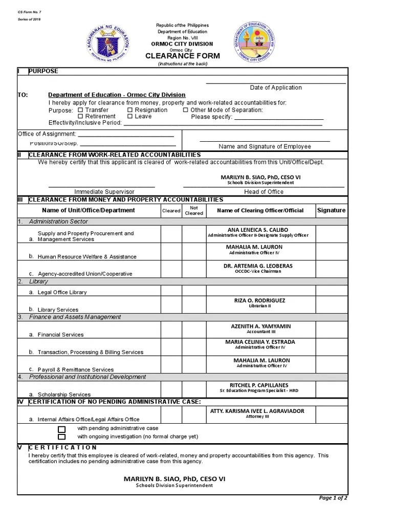 Cs Form No. 7 Clearance Form Deped TEACHING (1) PDF Economies