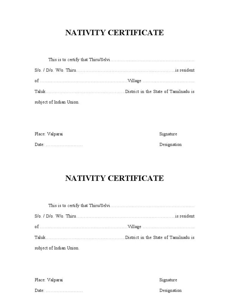Nativity Certificate
