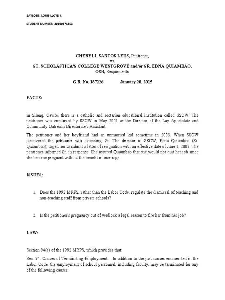 Baylosis Filcro Assignment 6 PDF Employment Labour Law