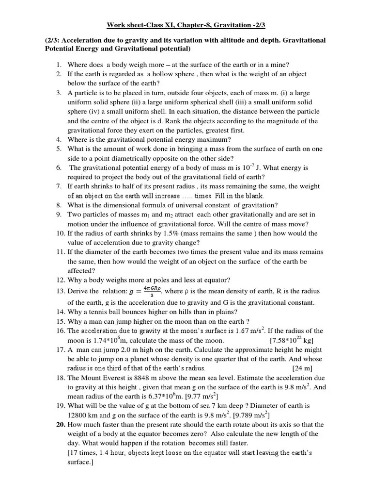 Gravitation Worksheet | PDF | Mass | Earth