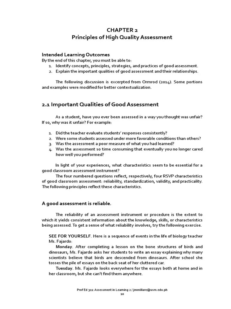 311 W3 2 Principles of High Quality Assessment PDF Educational