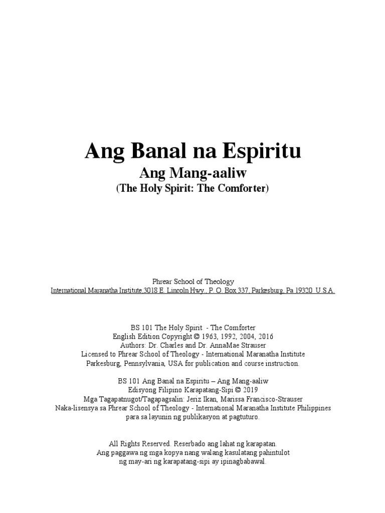 TAGALOG PSTIMI BS101 The Holy SpiritThe Comforter STUDENT MSTR PDF