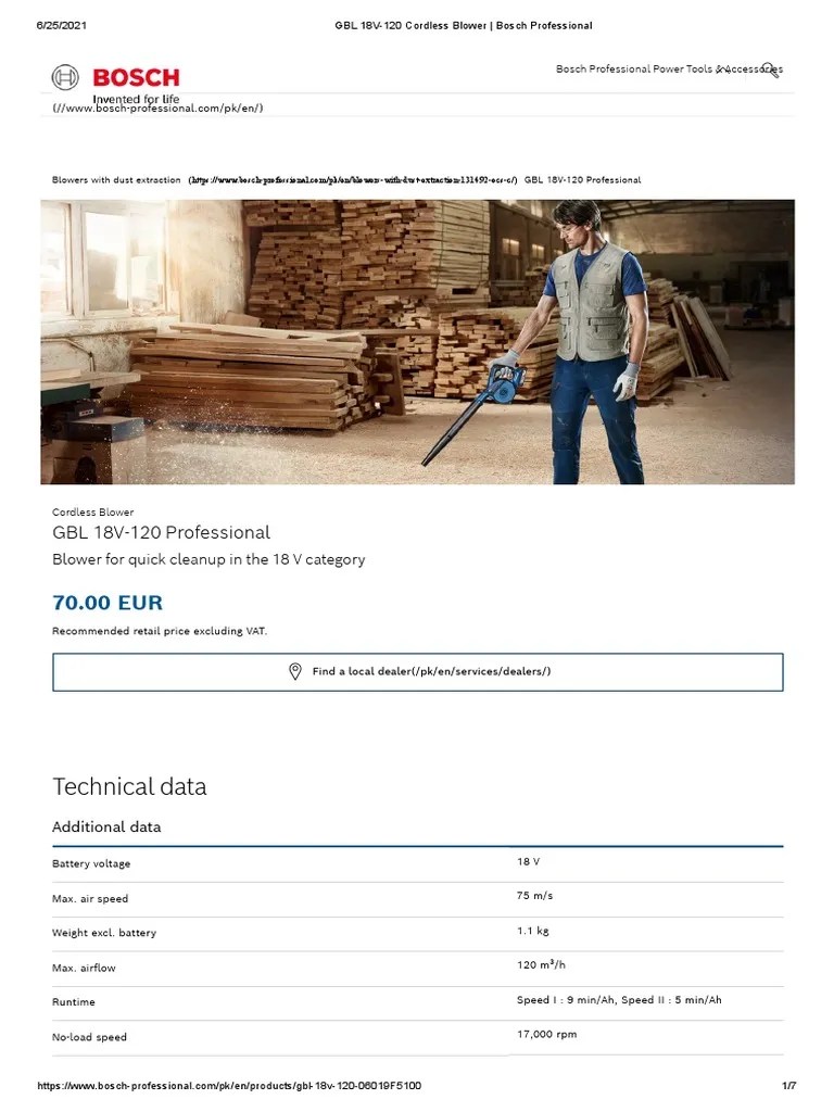 GBL 18V-120 Cordless Blower - Bosch Professional | PDF | Equipment