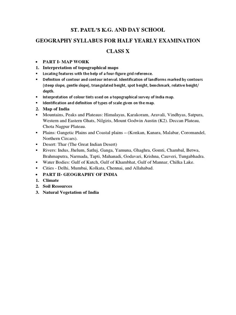 Class 10 Half Yearly Geography Syllabus PDF