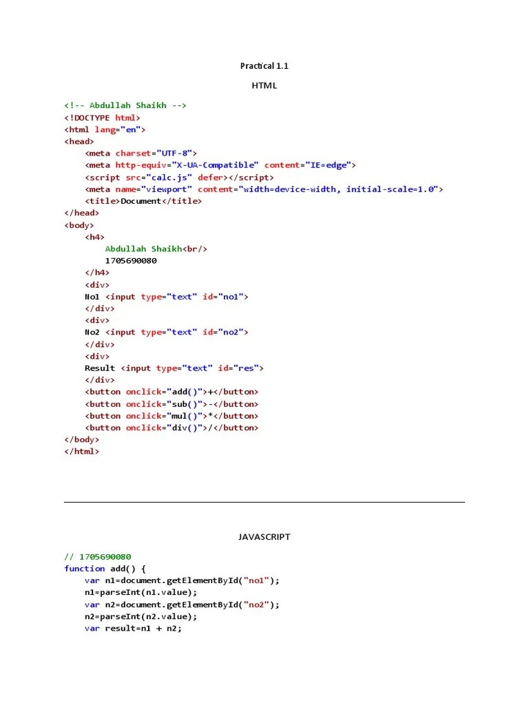 Basic JavaScript Calculations An HTML/JavaScript Code Sample for Performing Basic Math