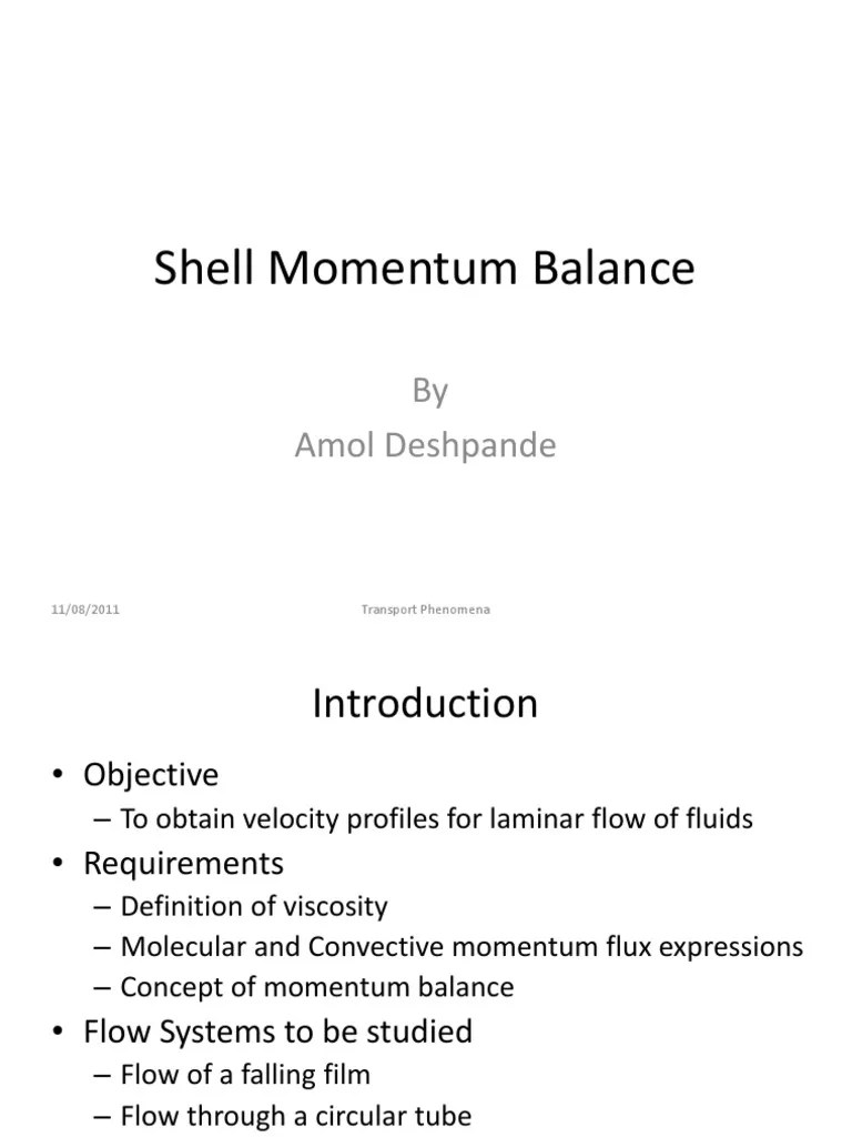 Lect 5 7 Shell Momentum Balance PDF Fluid Dynamics Transport