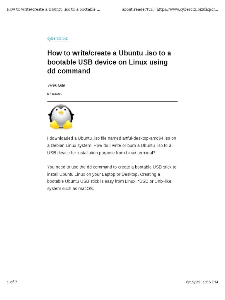 How To WriteCreate A Ubuntu .Iso To A Bootable USB Device On Linux Using DD Command PDF Usb