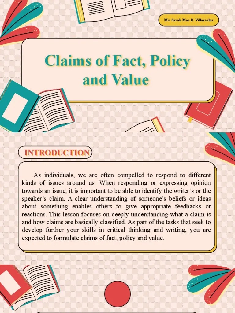 Claims of Fact, Value, Policy | PDF | Evidence | Cognition