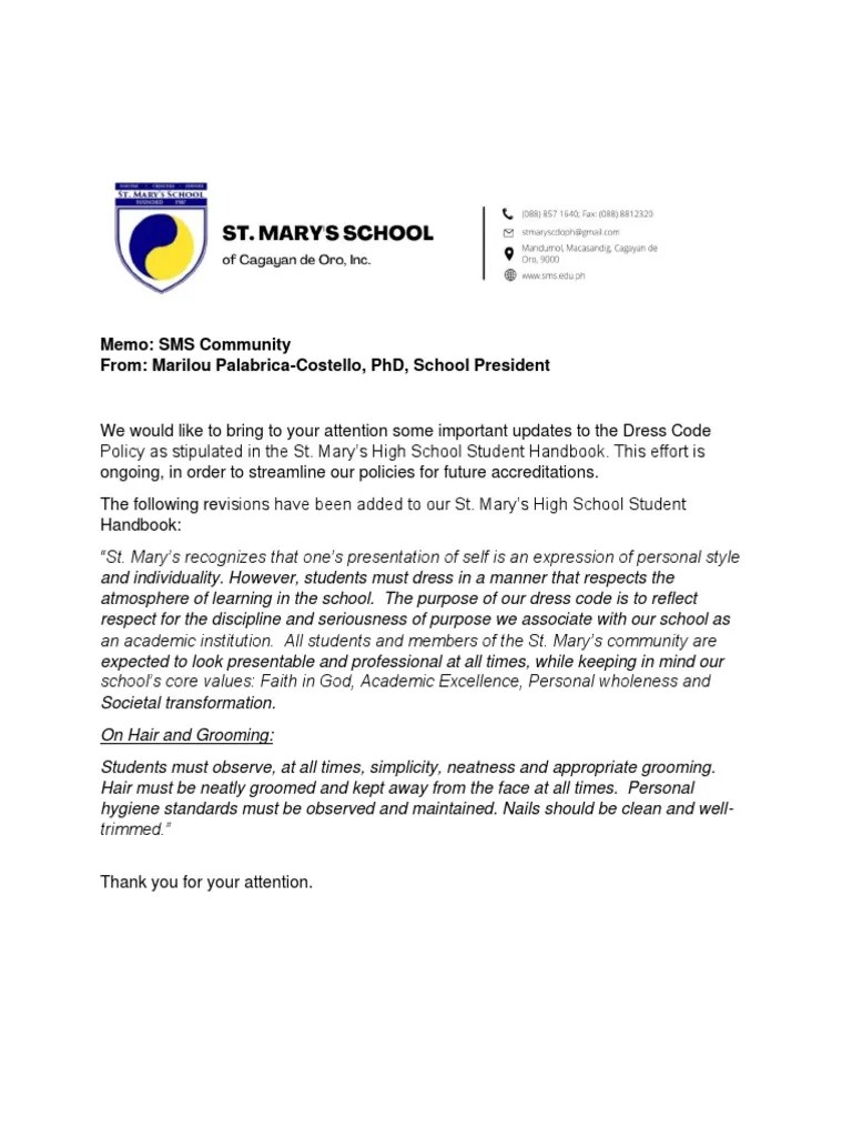 Memo Dress Code PDF