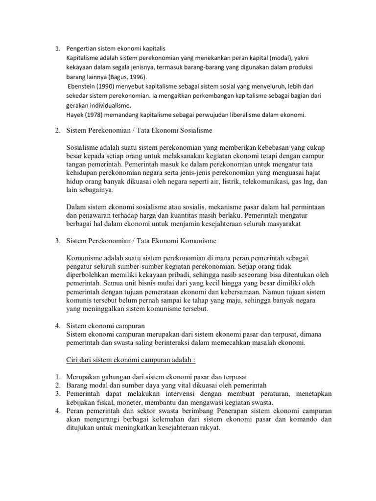 Pengertian Sistem Ekonomi Kapitalis