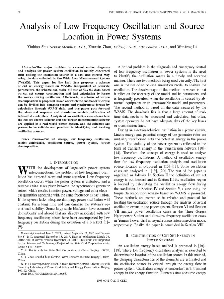 Analysis of Low Frequency Oscillation and Source Location in Power