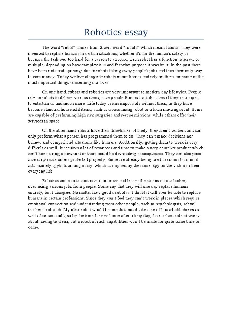 Robotics Essay PDF Robot Robotics