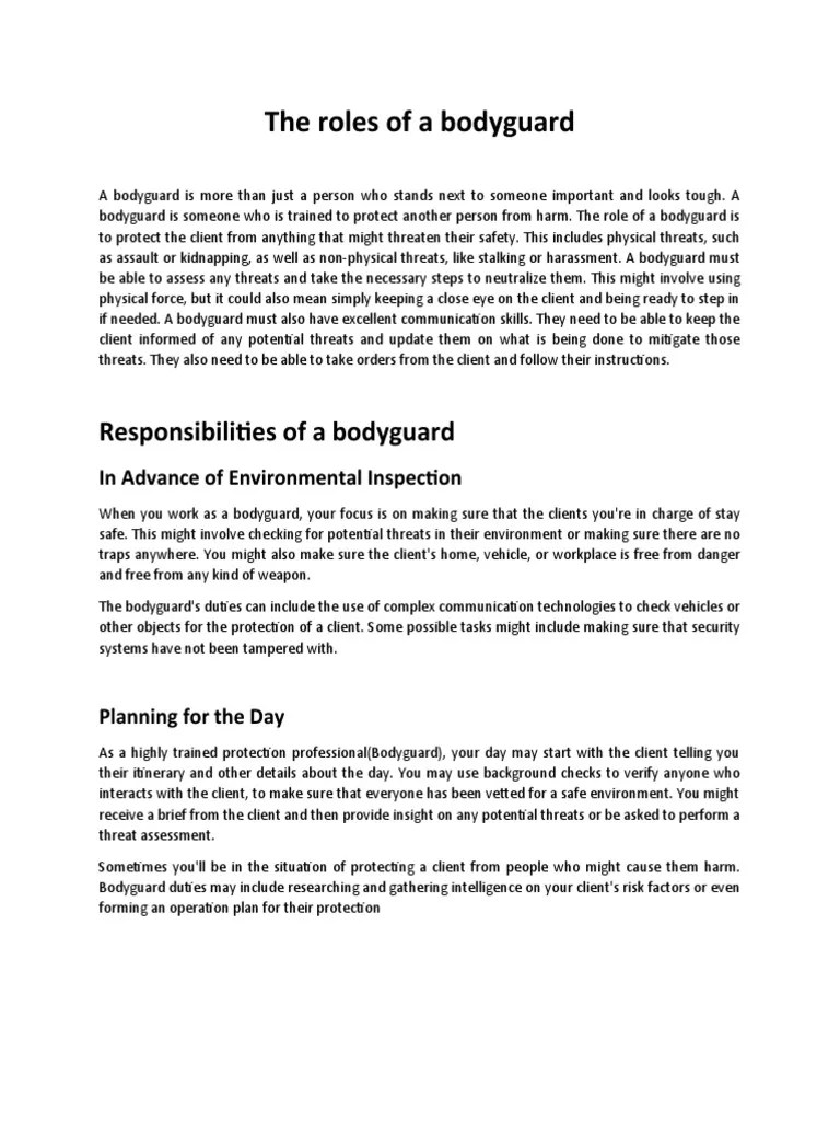 The Roles of A Bodyguard PDF Bodyguard National Security