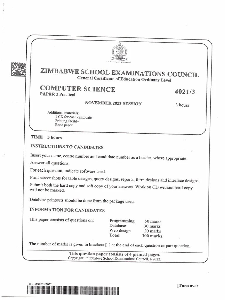 Computer Science Paper 3 2022 PDF