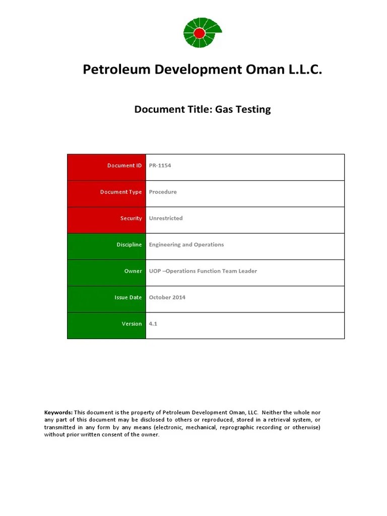 PR1154 Gas Testing Procedure PDF Oxygen Hypoxia (Medical)