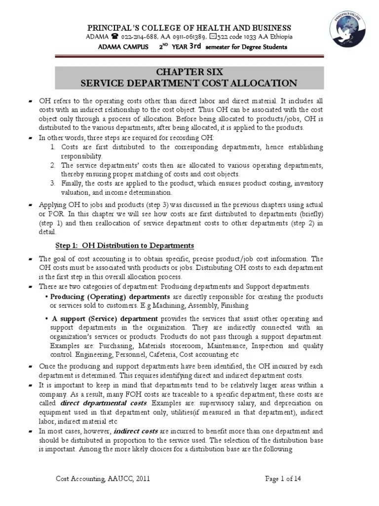 Chapter 6Service DPT Cost Allocation 2010 PDF Long Run And Short