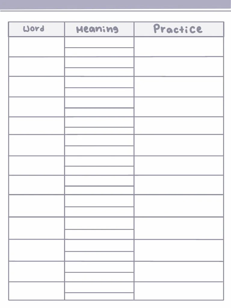 Vocab practice template PDF