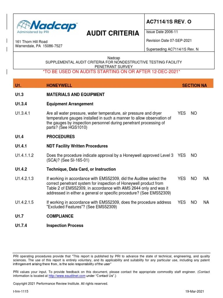 Audit Criteria To Be Used On Audits Starting On or After 12Dec2021