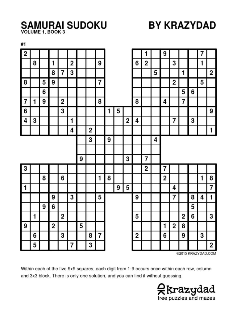 Samurai Sudoku by Krazydad Volume 1, Book 3 1 PDF Recreational Mathematics Computational