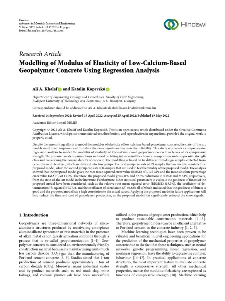 Modelling of Modulus of Elasticity of LowCalciumBased Geopolymer