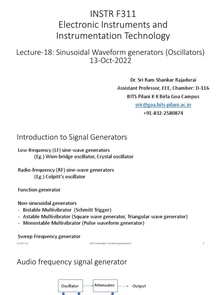 Lecture 18 Oscillators 13 Oct 22 PDF Electronic Oscillator Amplifier