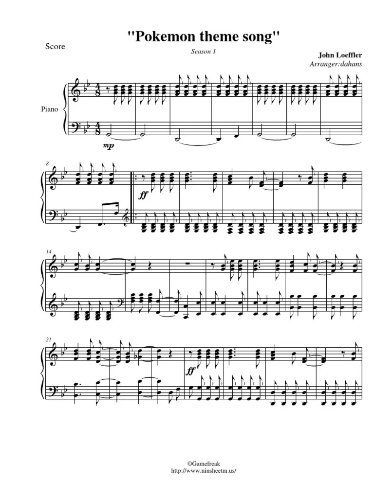 Poke Theme Piano Sheet Pokémon