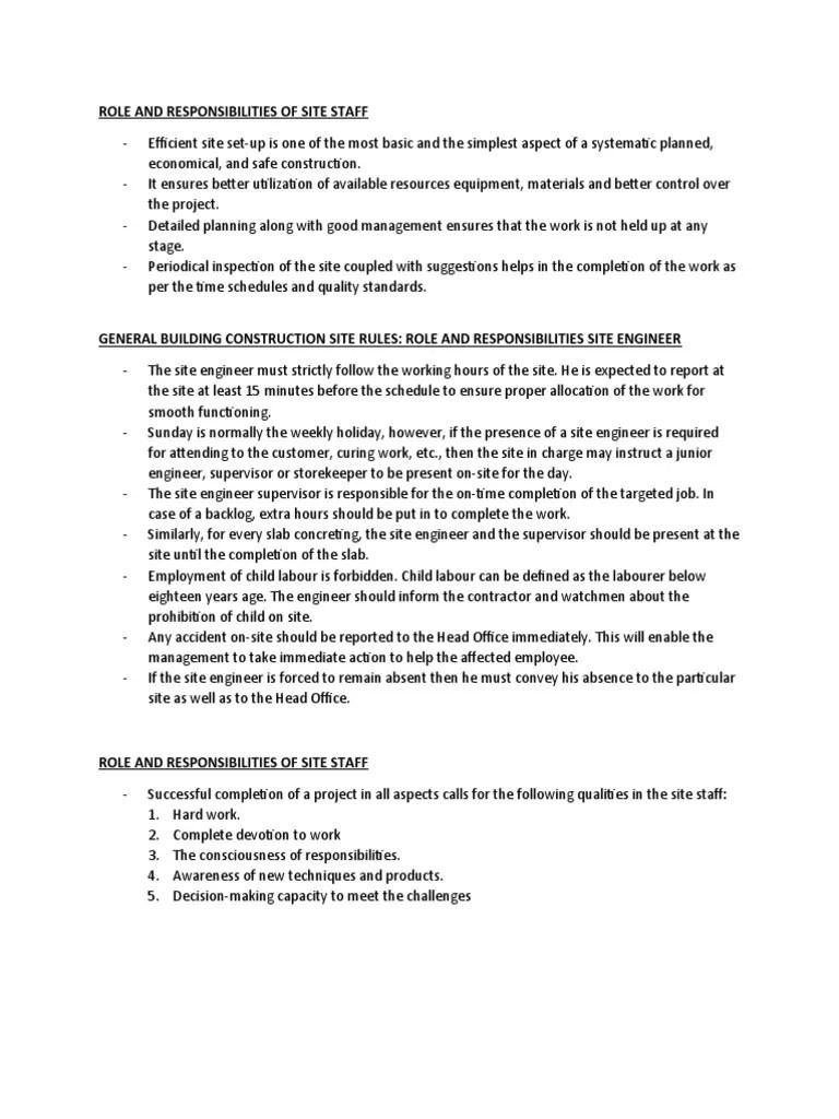 Role and Responsibilities of Site Staff PDF Architect Consultant