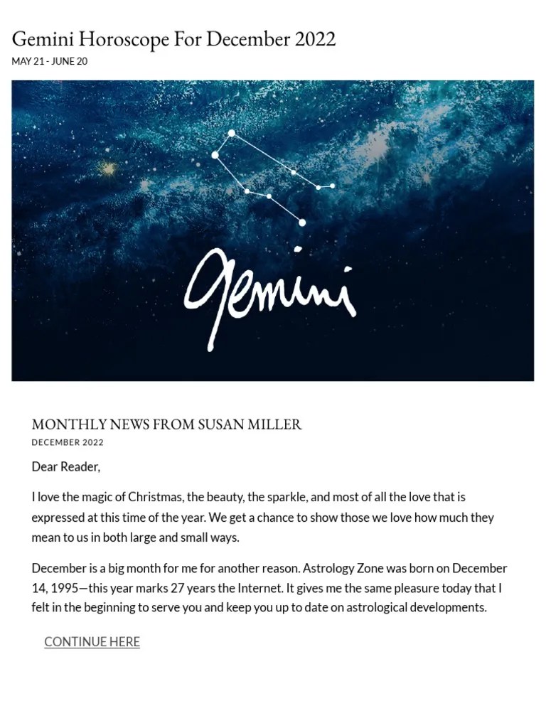 Susan Miller October 2025 Gemini Love Life Gemini Horoscope For December 2022 Susan Miller Astrology Zone PDF