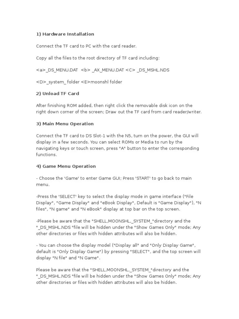 Hardware and software installation for DS flashcart PDF Computer