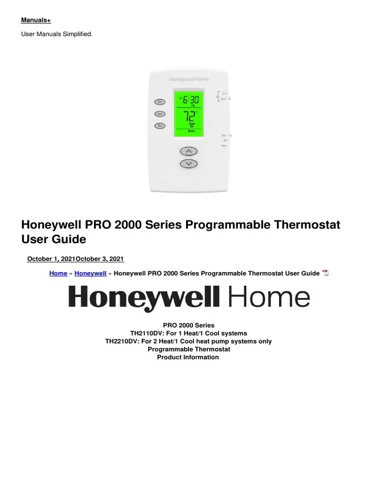 Pro 2000 Series Programmable Thermostat Manual | PDF | Thermostat