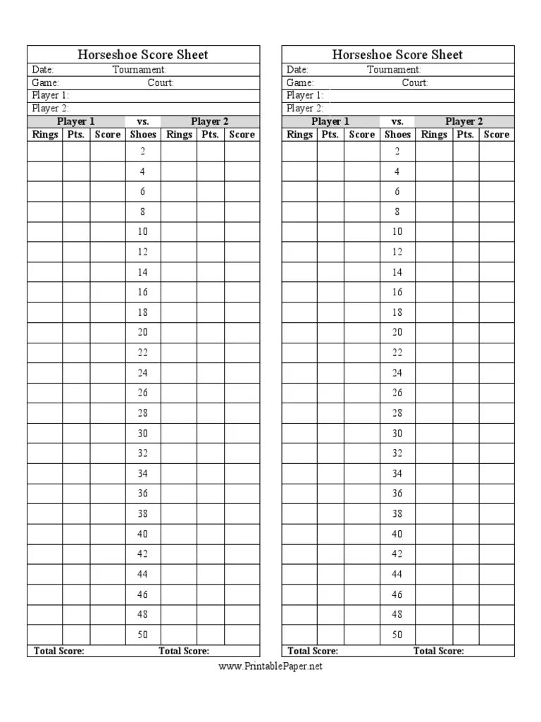 Horseshoes Score Sheet PDF Shoe Footwear