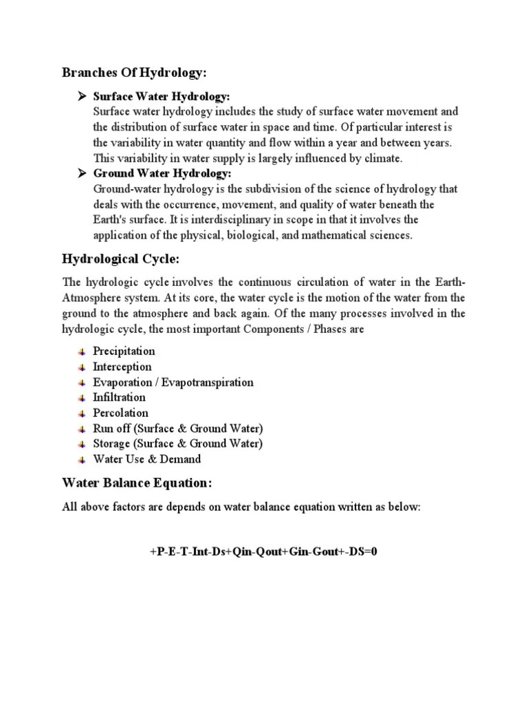 Hydrology Notes PDF Hydrology Water Cycle