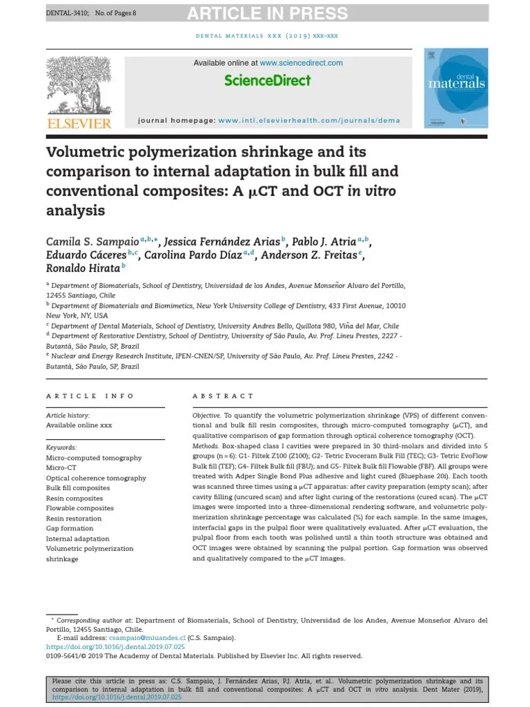 Volumetric Polymerization Shrinkage and Its Comparison To Internal