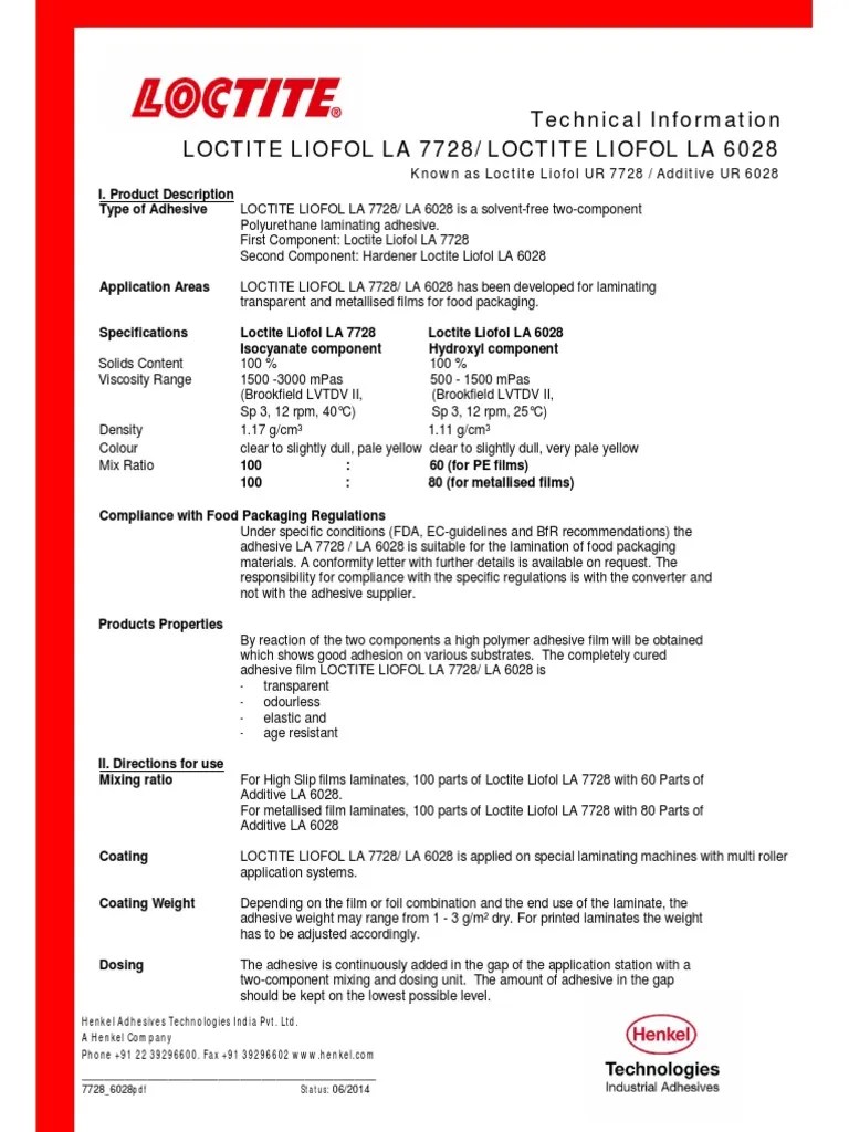 Technical Information Loctite Liofol La 7728/ Loctite Liofol La 6028 PDF Adhesive Lamination