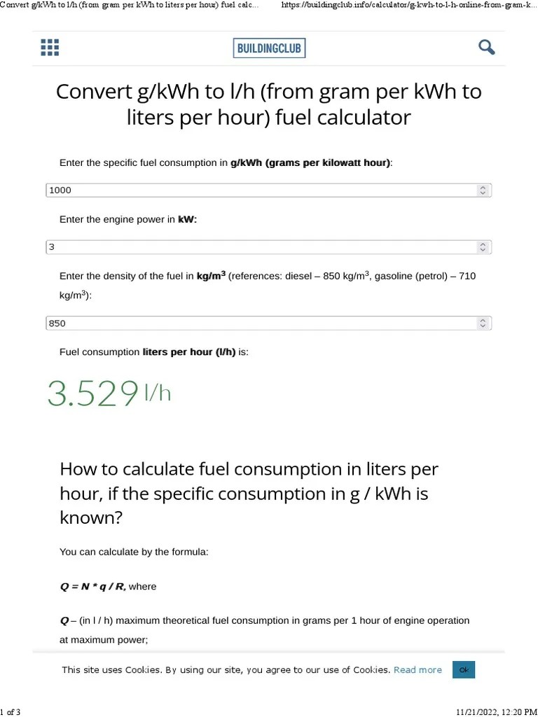 Convert G KWH To L H PDF Fuel Efficiency Gasoline