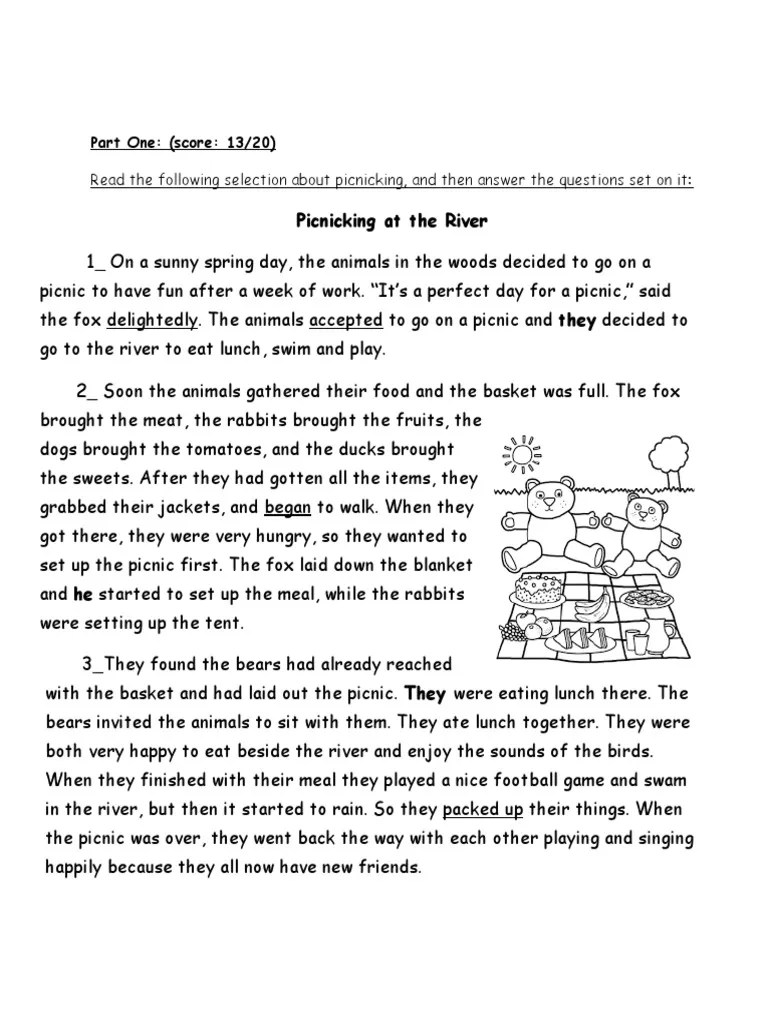 Picnicking at The River Grade 4 PDF Picnic Language Mechanics