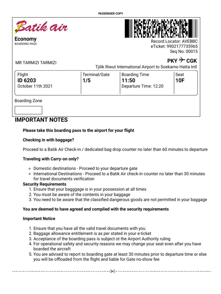 Domestic Flight Boarding Pass from CGK to Soekarno Hatta Intl Airport
