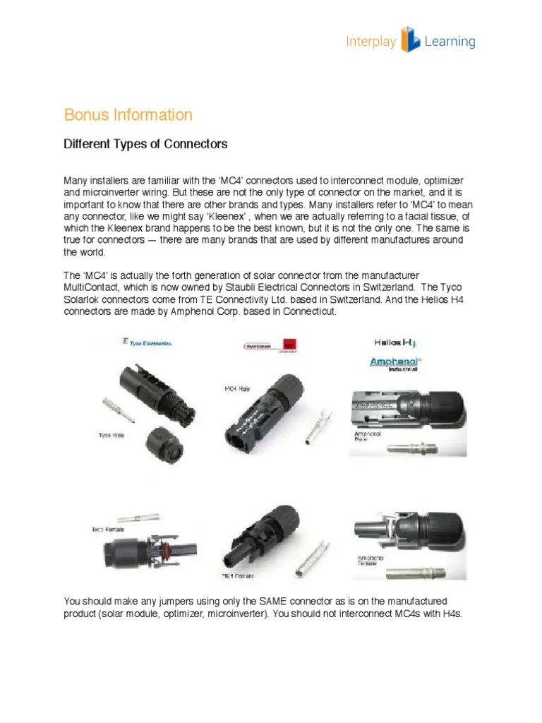 Different Types of Connectors PDF