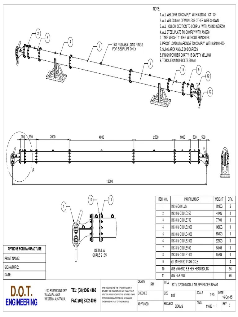 Dwg.11636 80t X 12000 Modular Spreader Beam PDF Mechanical