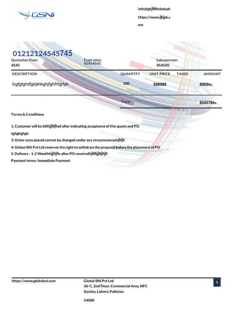 Quotation Date Expiration 45454545 Salesperson